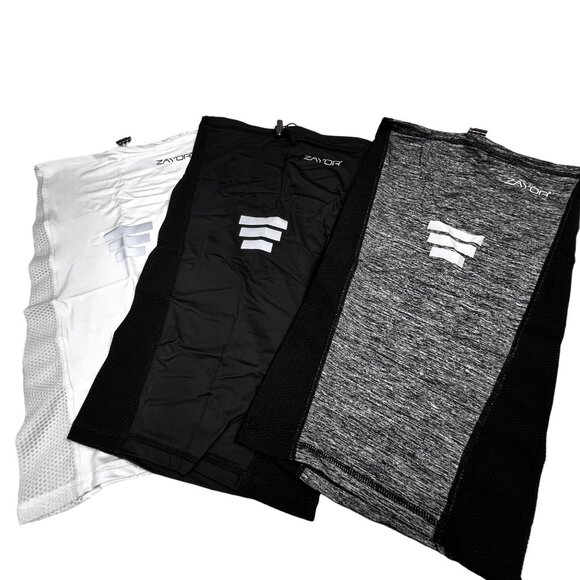 Zayor Neck Gaiter 3 Black White Silky Stretch Adjustable Cinch Cord Outdoors NIP - Picture 1 of 5